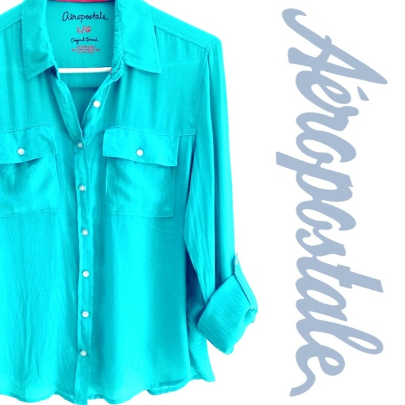 Aeropostale Tops - Aeropostale Bright Turquoise Semi Sheer L/S Shirt
